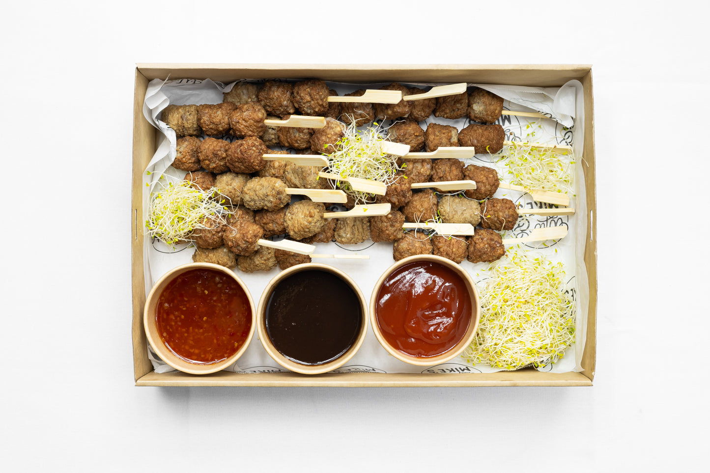 Meatball Skewers with a Trio of Sauces (18 pieces)