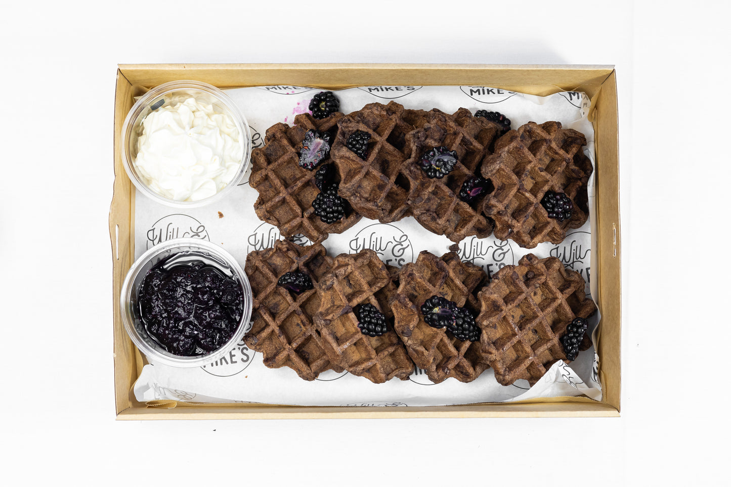 Chocolate Waffles with double whipped cream and berry compote - 8 Pieces